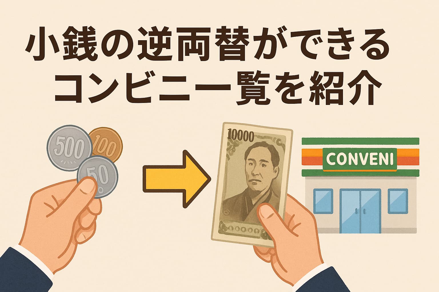 小銭の逆両替ができるコンビニ一覧を答介