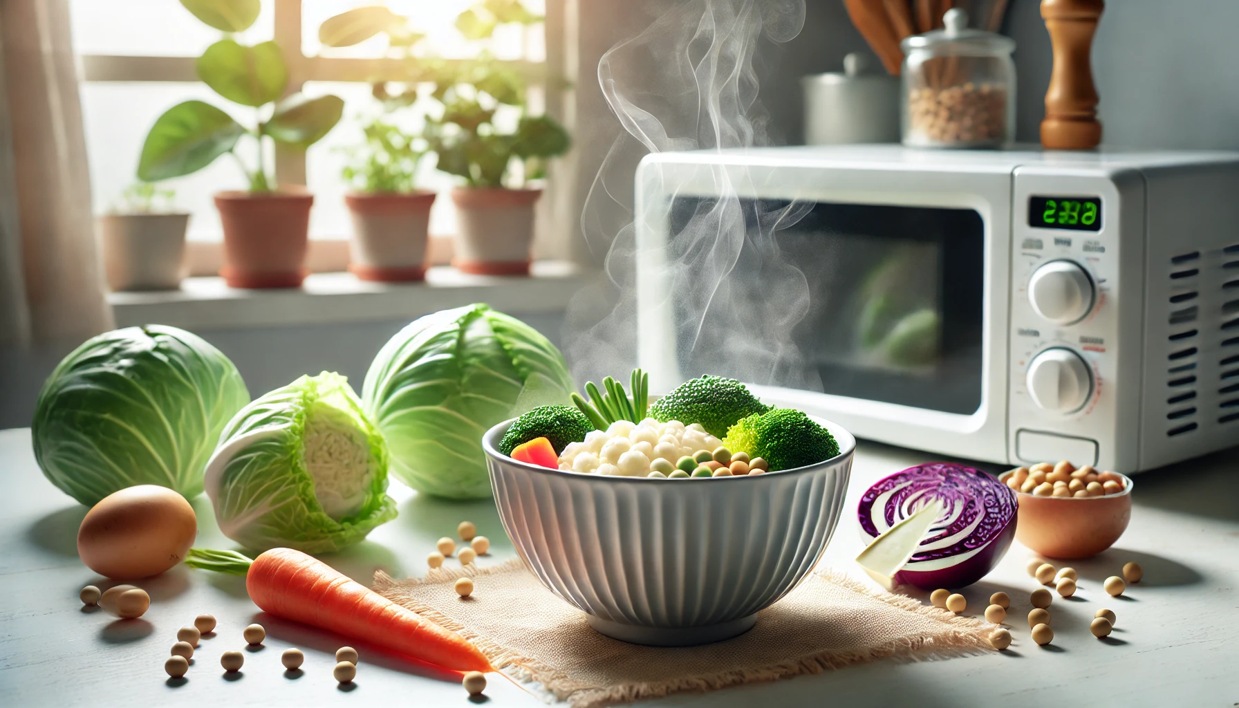 電子レンジ用耐熱ボウルと新鮮な野菜
