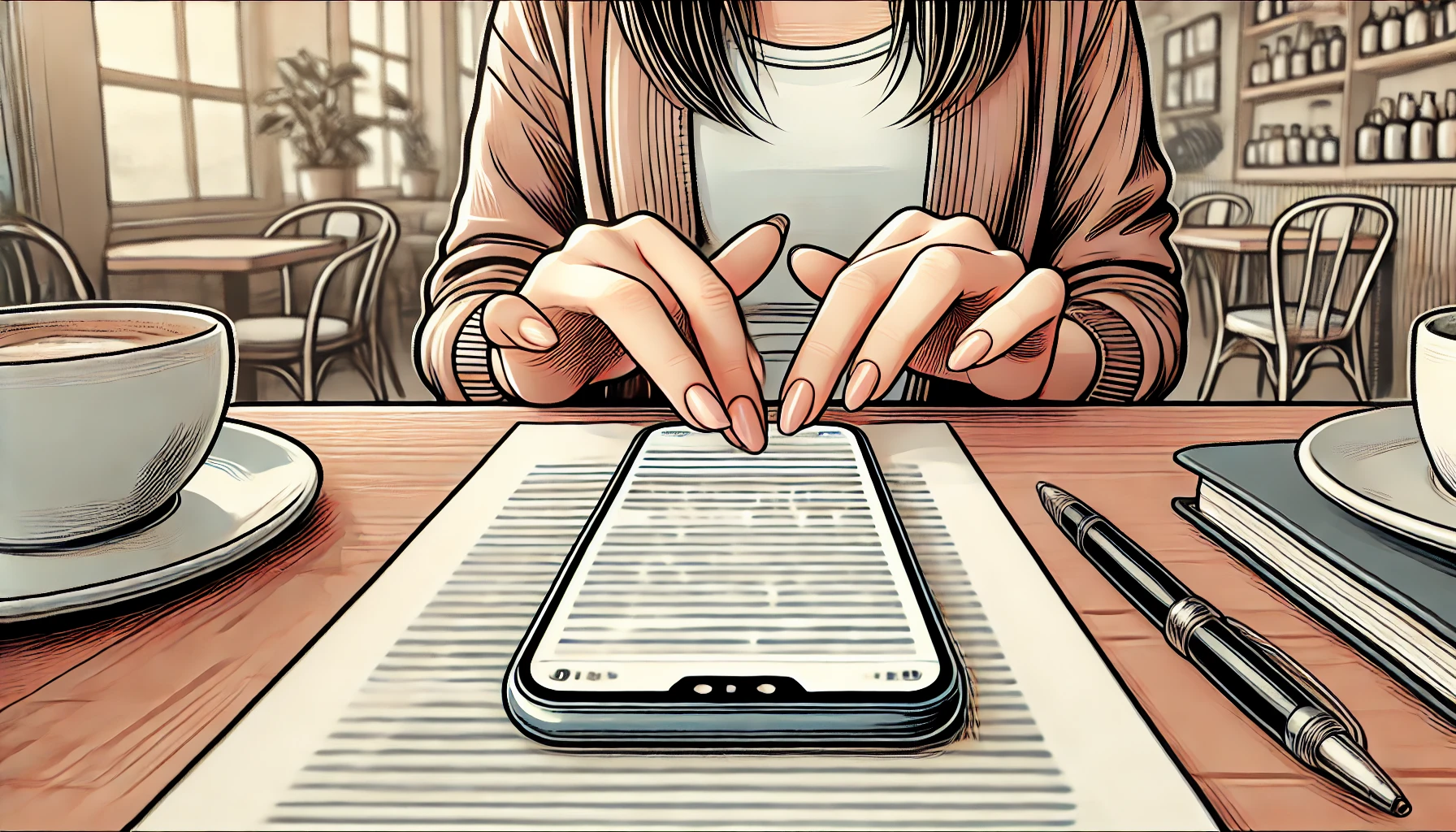 スマホで文章入力中の手元