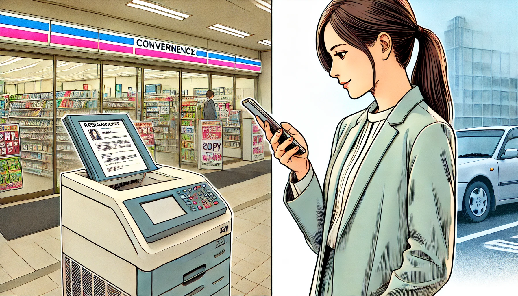 スマホ操作 × コンビニコピー機